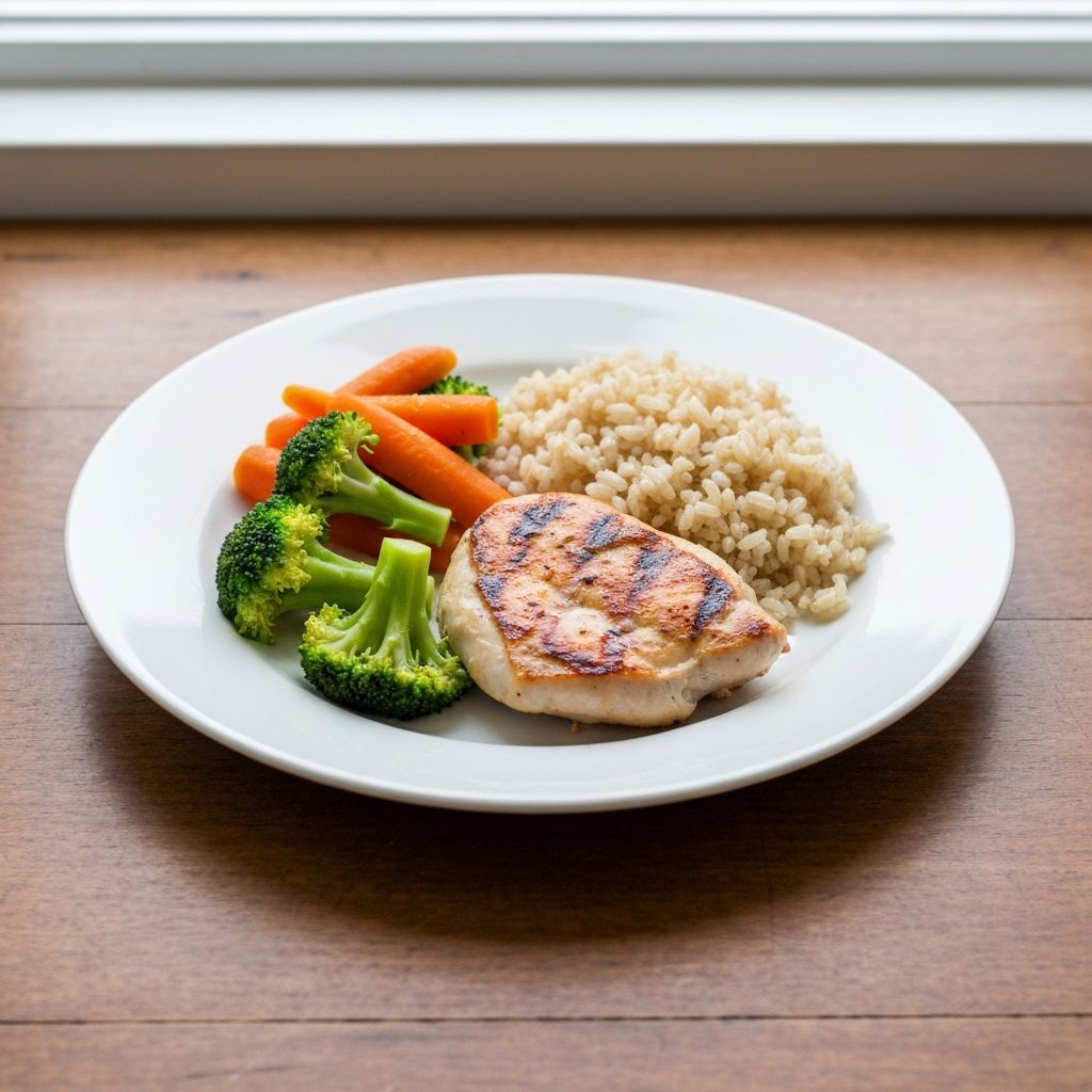 Simple everyday meal with vegetables, protein, and grains